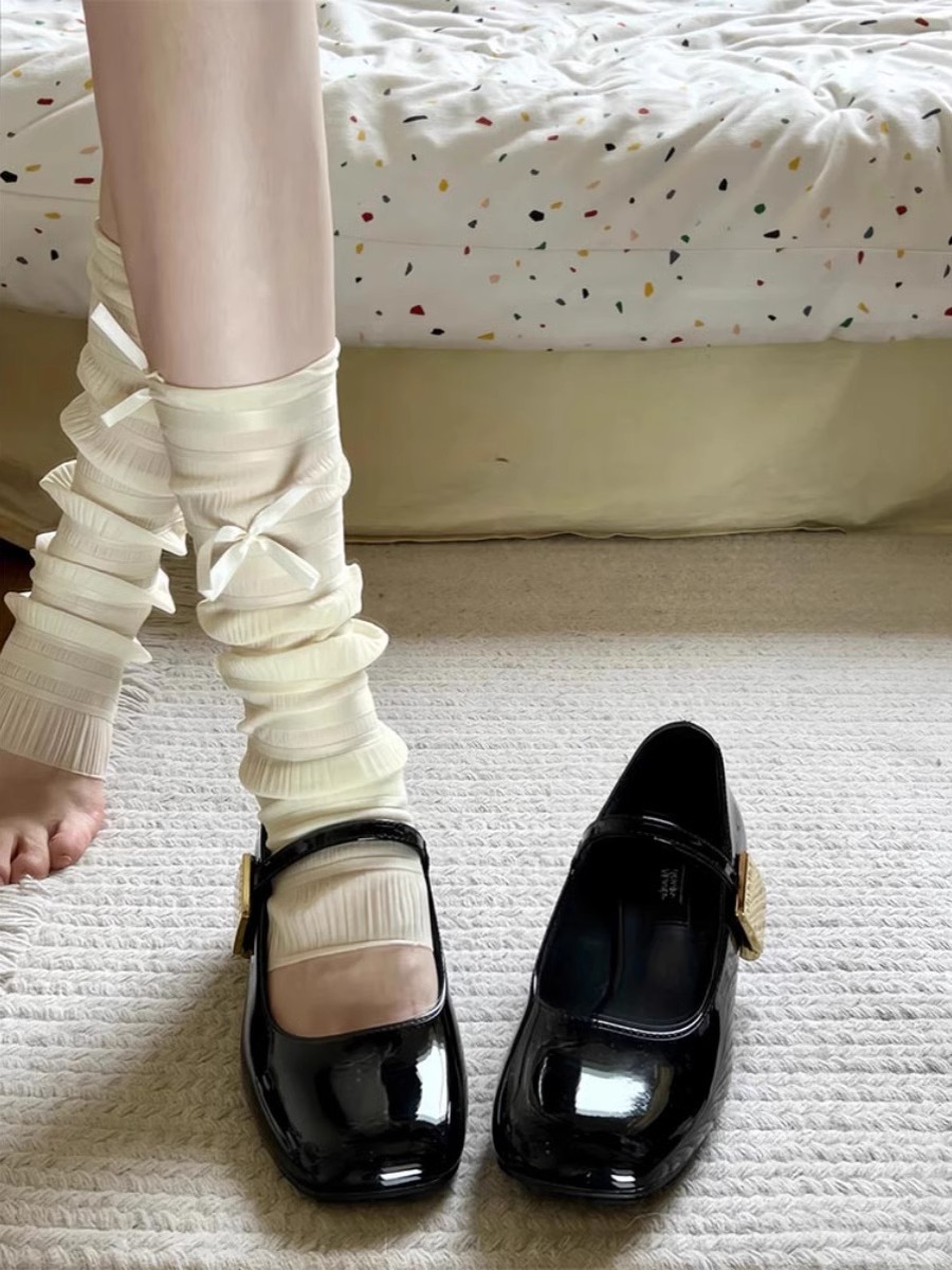 芭蕾miu风冰丝jk堆堆袜子女中筒夏季薄款蕾丝奶白色小腿冰冰袜ins