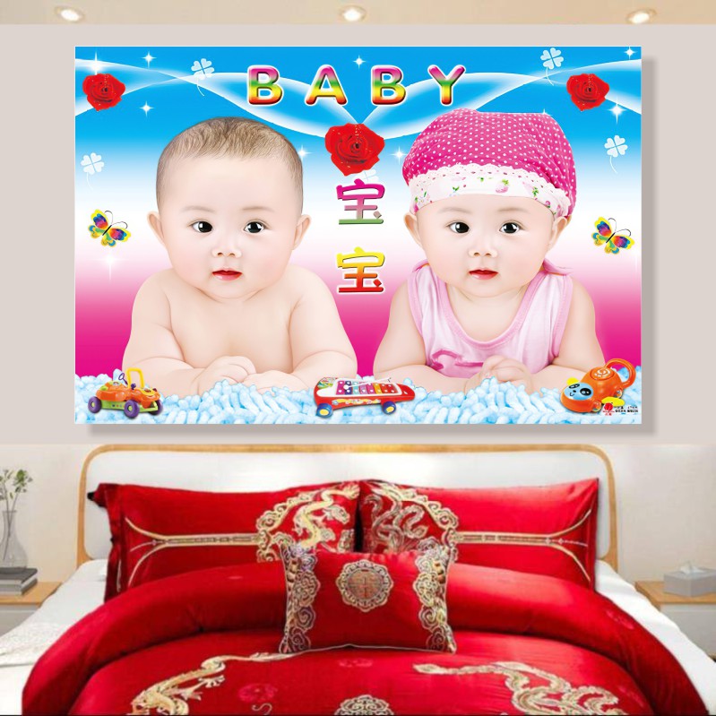 男女宝宝海报照片漂亮可爱婴儿龙凤双胞胎孕妇胎教墙贴画送子观音