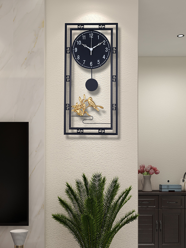 中式挂钟客厅家庭时尚轻奢免打孔挂墙时钟创意现代中国风大气钟表