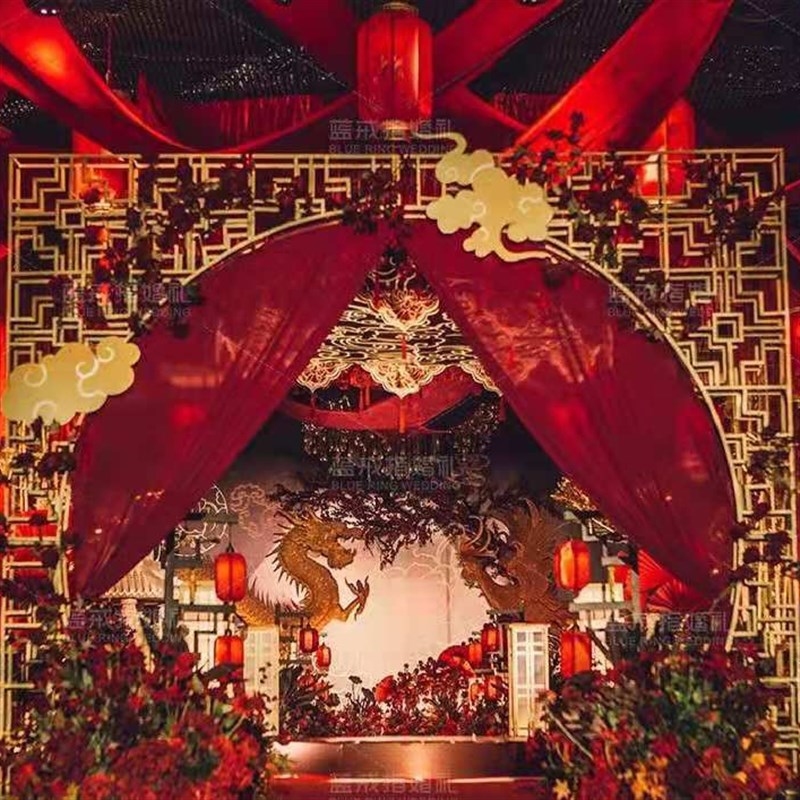 新品中式婚庆道具铁艺中华门月亮拱门中国风舞台装饰屏风路引婚礼