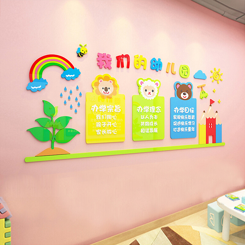 幼儿园墙面装饰环创主题墙3d立体墙贴教室布置高端文化墙定制设计