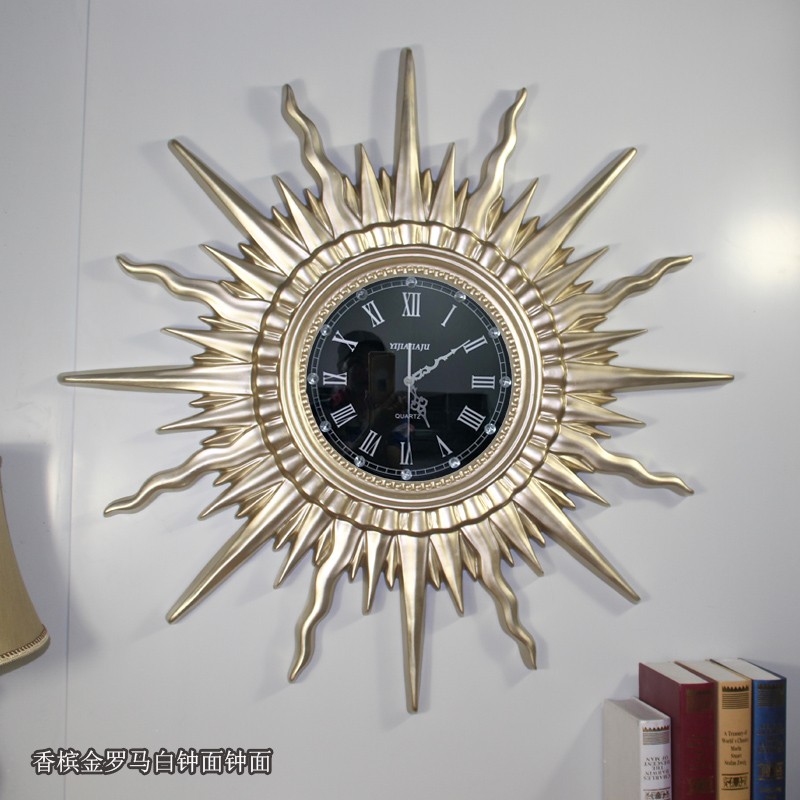 复古时尚艺术钟表太阳厅家创意北欧轻M奢客挂钟用静音时钟
