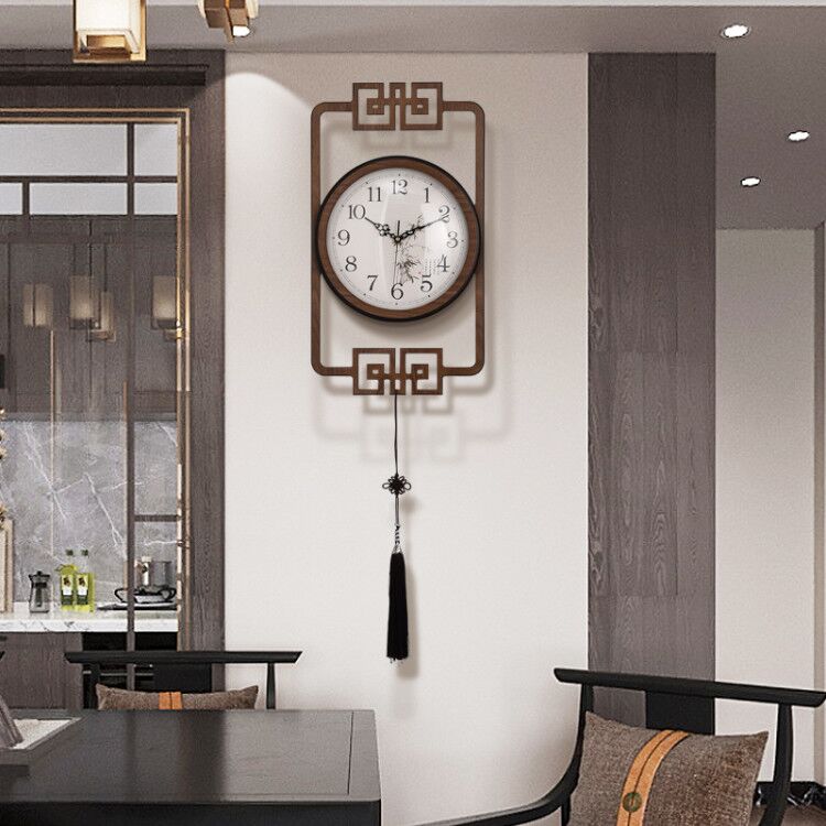 速发中式客厅挂钟中国风现代简约装饰钟表家用创意个性时尚大气石