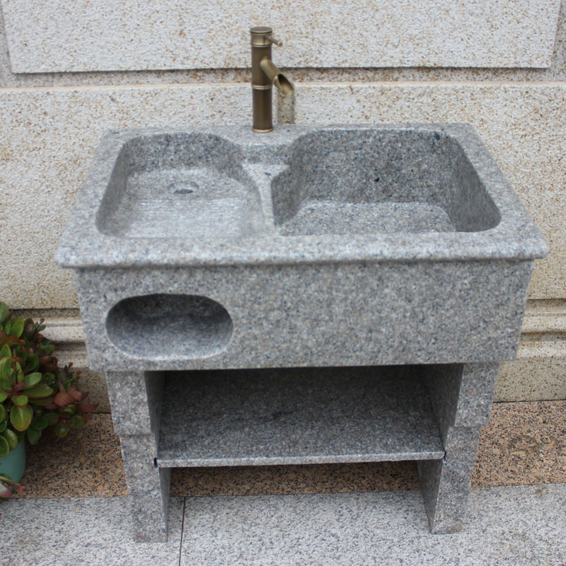 阳台石头洗衣水槽整石拖把台盆一体庭院大理石材洗手洗衣池带搓板