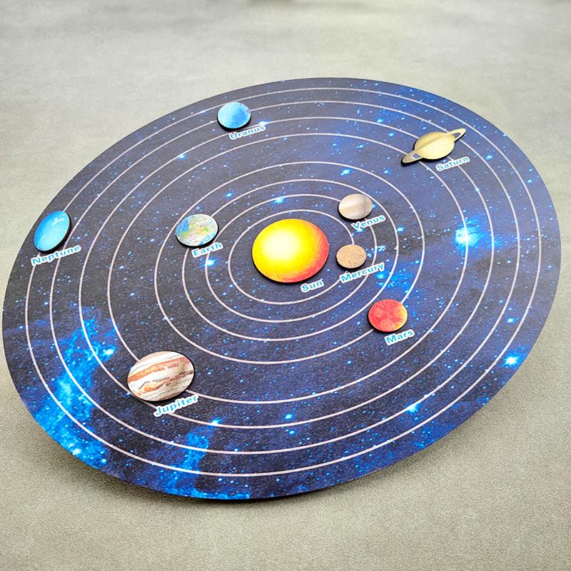 太阳系八大行星模型拼图儿童小学生科学探索益智玩教具木制配对板