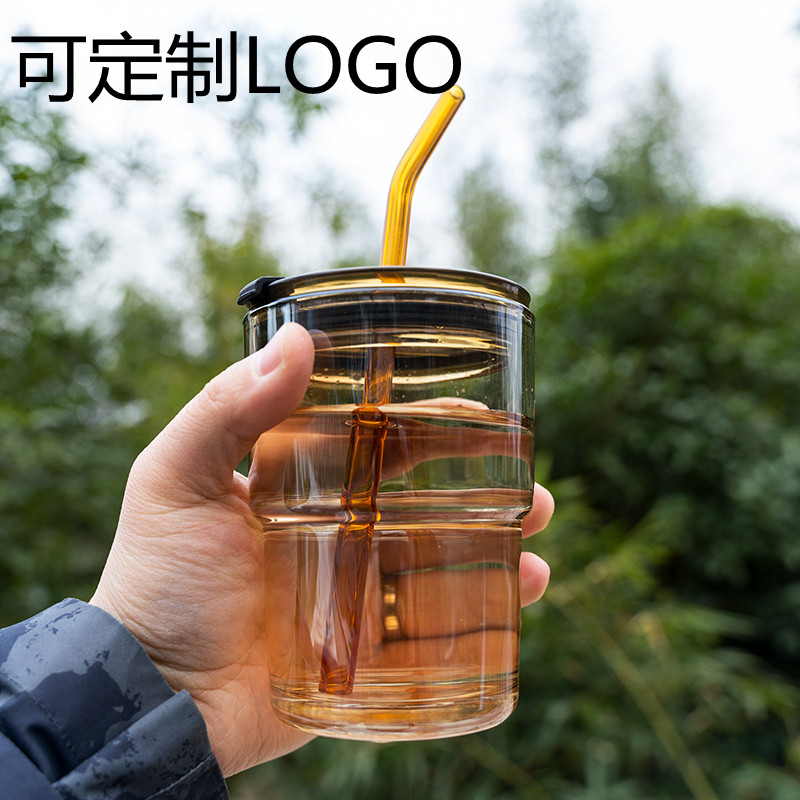 吸管玻璃杯定制logo印字礼品赠品订制咖啡杯广告杯子竹节水杯定做