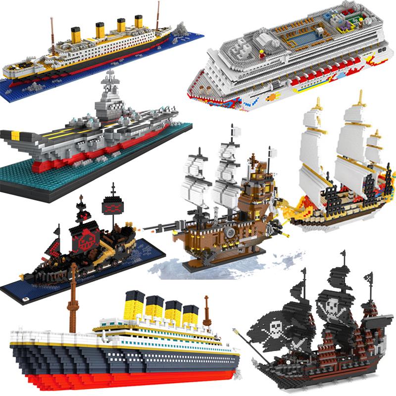 帆船辽宁号积木泰坦尼克号拼装轮船海盗船成人游轮巨大玩具男孩子