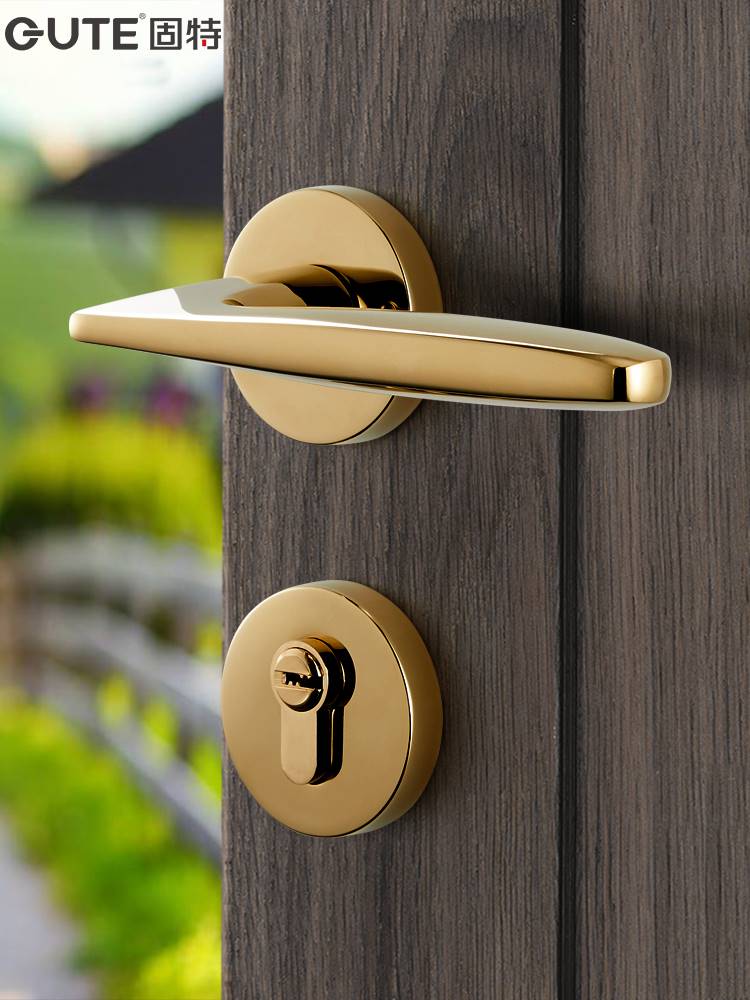 固特门锁室内卧室静音北欧金色简约浴室通用型门把手实木房门锁具