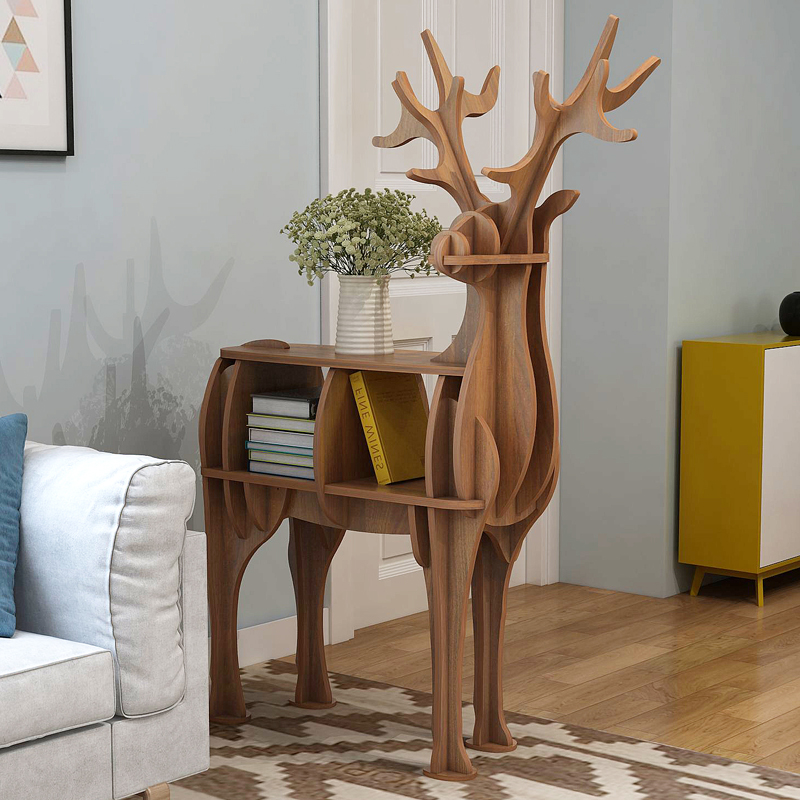 创意北欧艺术木质麋鹿动物造型置物架书架简约客厅学校幼儿园摆件