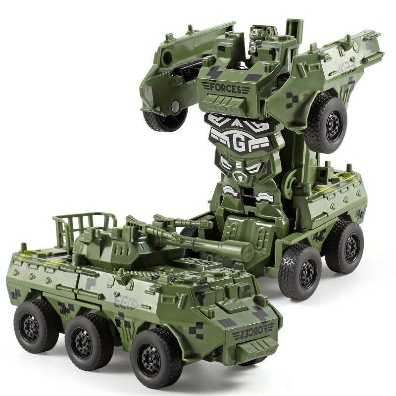 儿童军事碰撞变形坦克车惯性变身机器人玩具战车撞击直升机装甲车