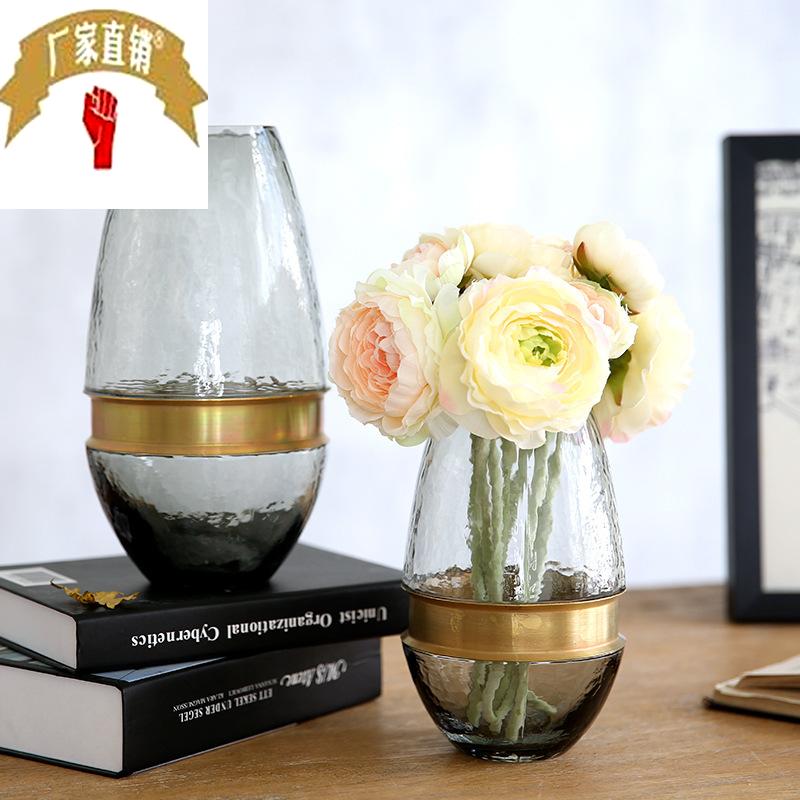 碧轩圈代简约透明玻璃花瓶烟灰铜现插花厅客瓶装饰.