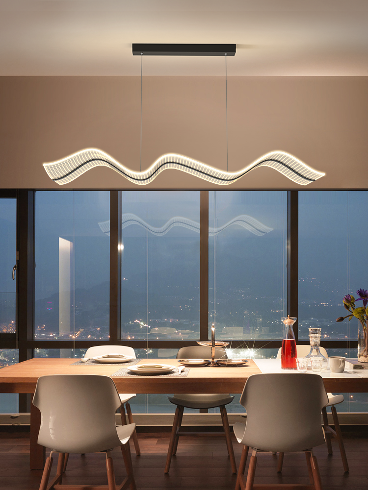 LED波浪餐厅吊灯简约现代创意个性长条茶室吧C台灯艺术餐桌饭厅灯