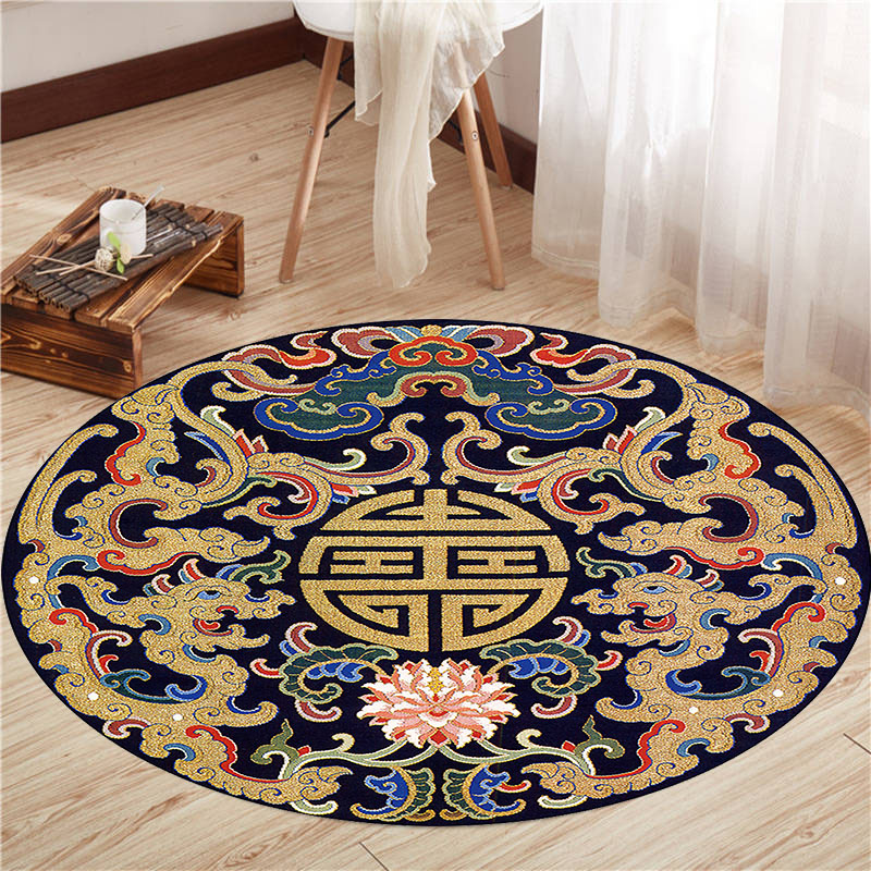 圆形地毯中式禅意复古地垫龙纹书桌椅地毯客厅中国风吊篮茶几椅垫