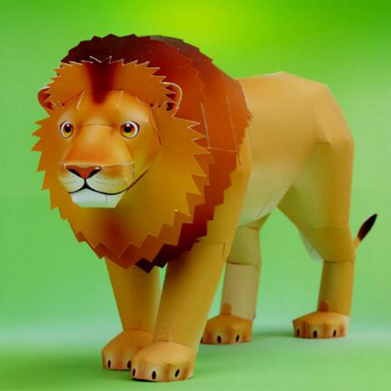 儿童纸板玩具拼装玩具手工制作材料包涂色立体动物模型老虎狮子马