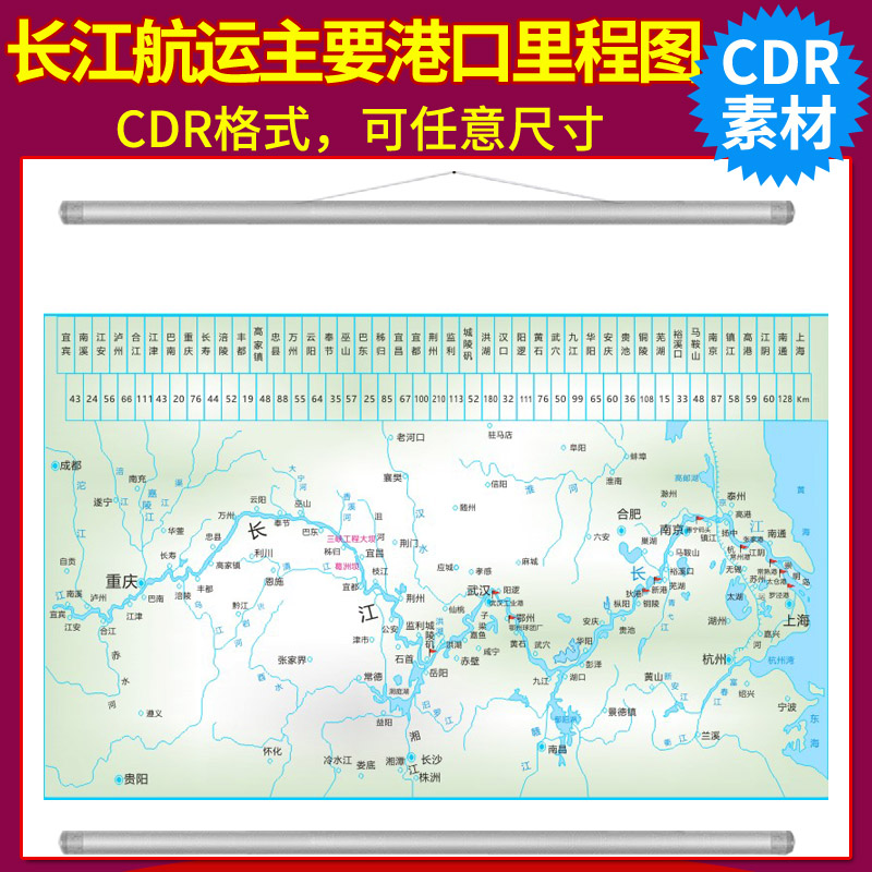 长江航运主要港口里程图CDR源文件矢量地图素材