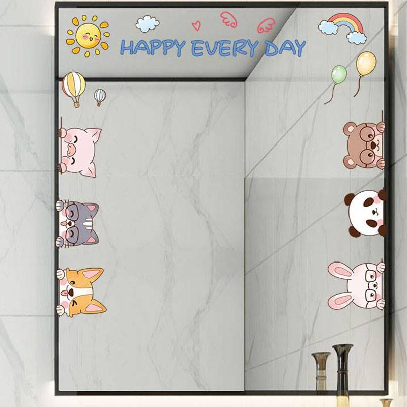 创意镜子镜面贴纸装饰品浴室卫生间卡通动物玻璃墙贴画自粘