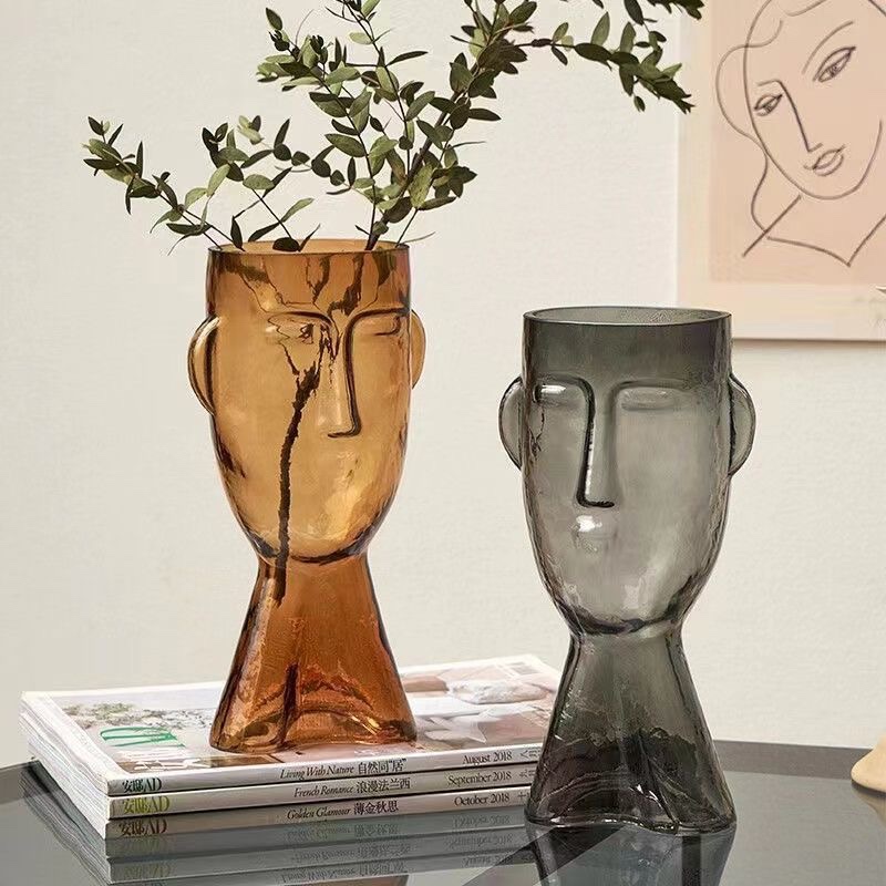 欧式艺术人脸玻璃花瓶水培水养鲜花绿植干花客厅家居创意台面摆件