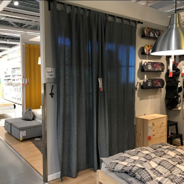 IKEA宜家大连 伦达 纯棉窗帘2片含绑带成品窗帘北欧风纯棉窗帘布