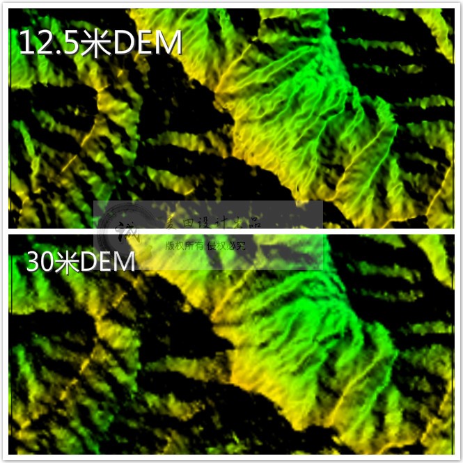 全国12.5米高精度高程DEM数字地形模型山体TIF等高线3D高程图