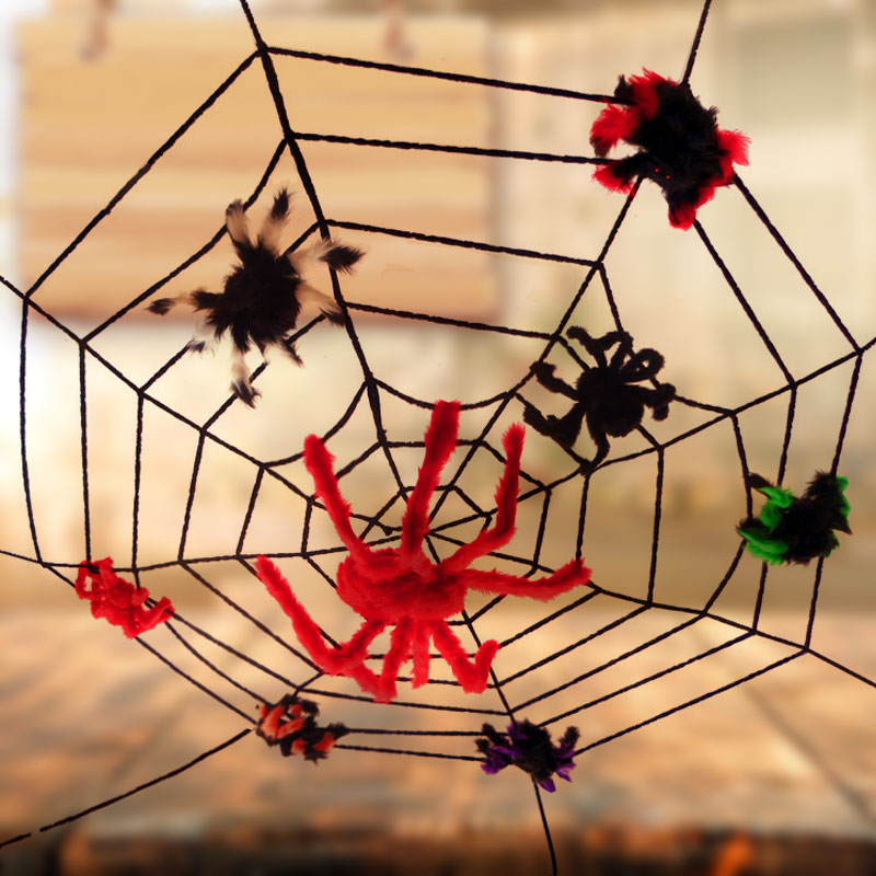 万圣节装饰品仿真蜘蛛道具恐怖玩具蜘蛛棉酒吧派对布置毛绒蜘蛛网