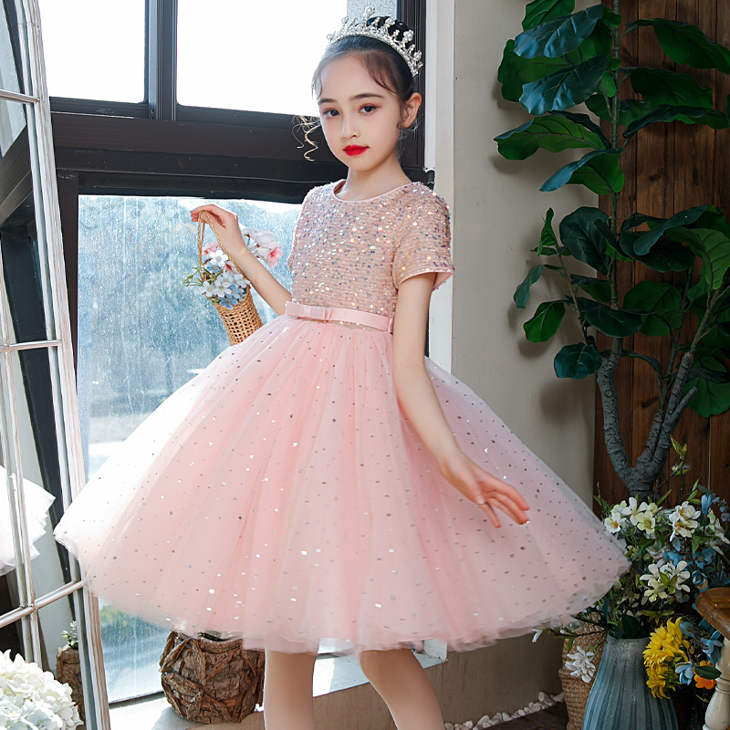 儿童礼服公主裙粉色女童钢琴演出服演奏婚纱毕业170码蓬蓬纱裙子