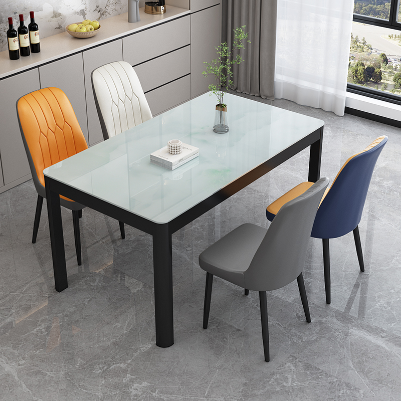 家用钢化玻璃小户型现代简约客餐饭店餐桌椅组合4人6人长方形饭桌