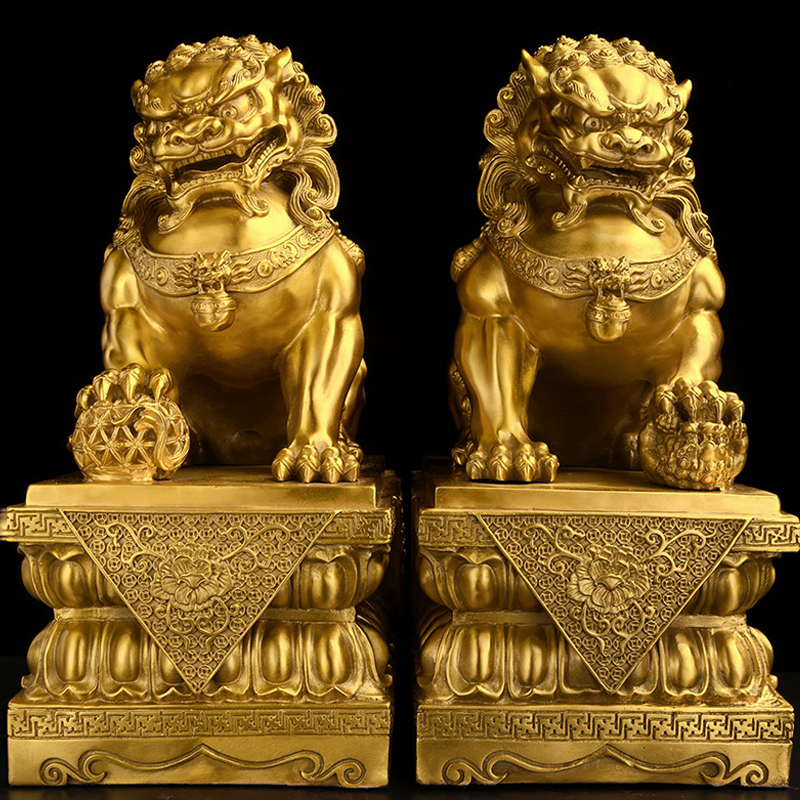 铜狮子摆件一对黄铜狮子门口办公室玄关客厅店铺北京狮故宫狮大号