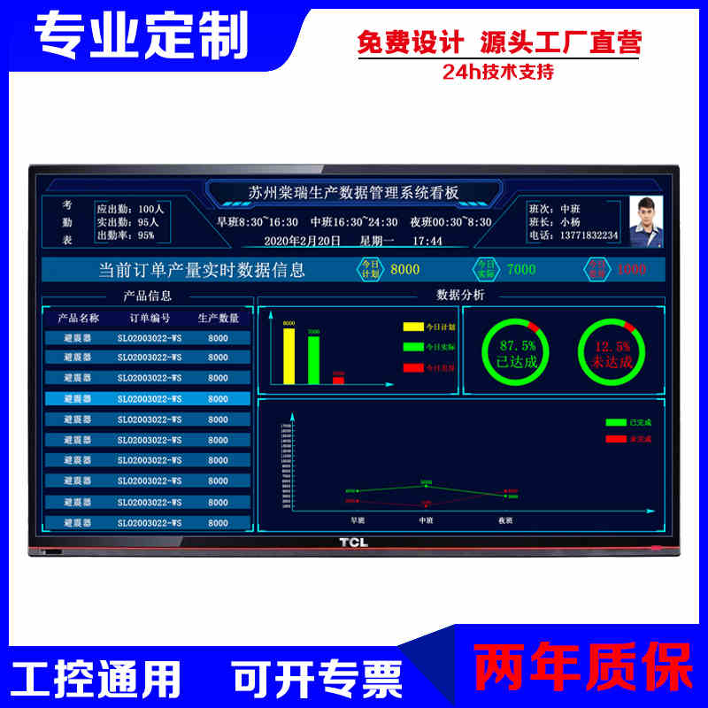 定制室内车间生产全彩液晶管理ERP系统对接电子看板单色LED显示屏