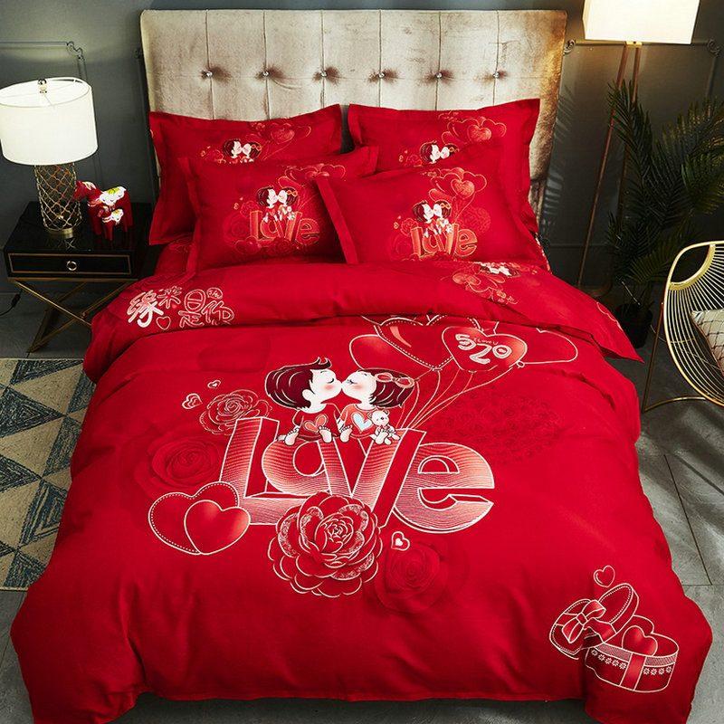 婚庆四件套大红色结婚用新婚喜庆被套床单全棉纯棉床上用品六件套