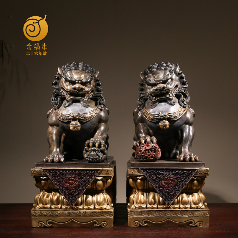 铜狮子摆件一对彩铜北京狮宫门狮家居客厅店铺前台工艺大号装饰品