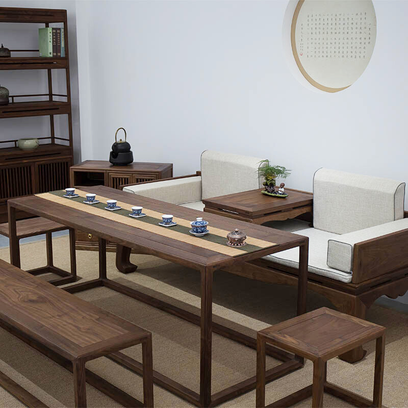 新中式茶桌椅组合实木黑胡老榆木现代简约禅意家用茶台茶室家具