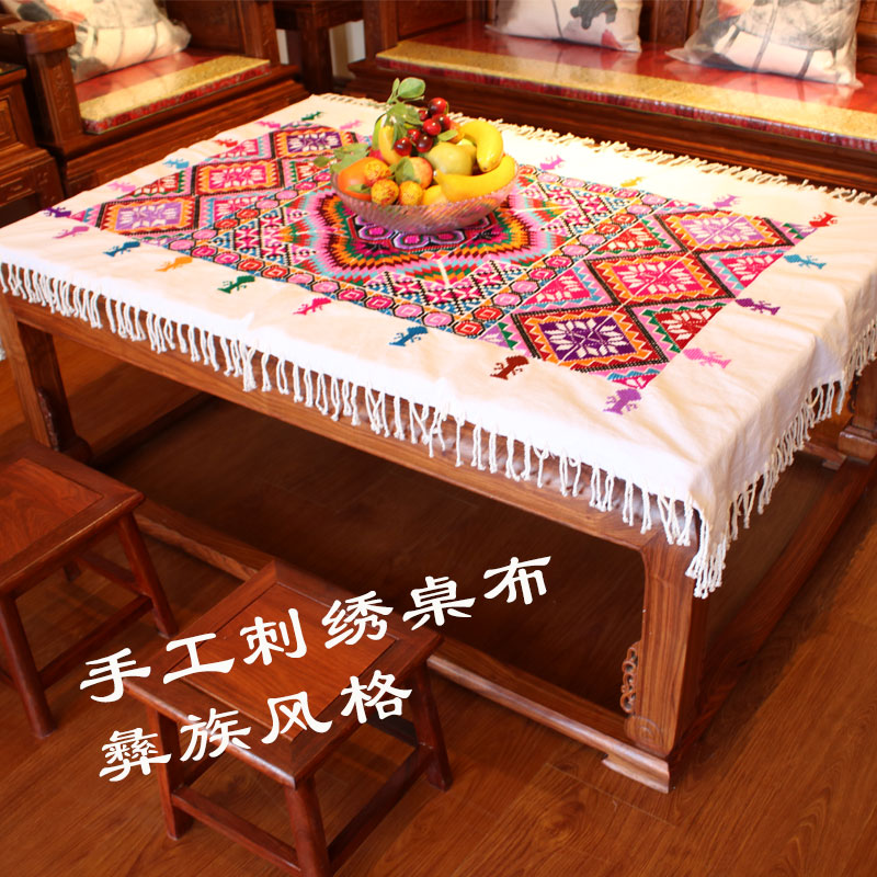 民族风桌布手工刺绣复古长方正方形外贸旅游礼品茶几茶桌布艺绣花
