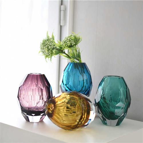 加厚彩色水晶玻璃花瓶台面装饰品软装样板间高档艺术花器乔迁礼品