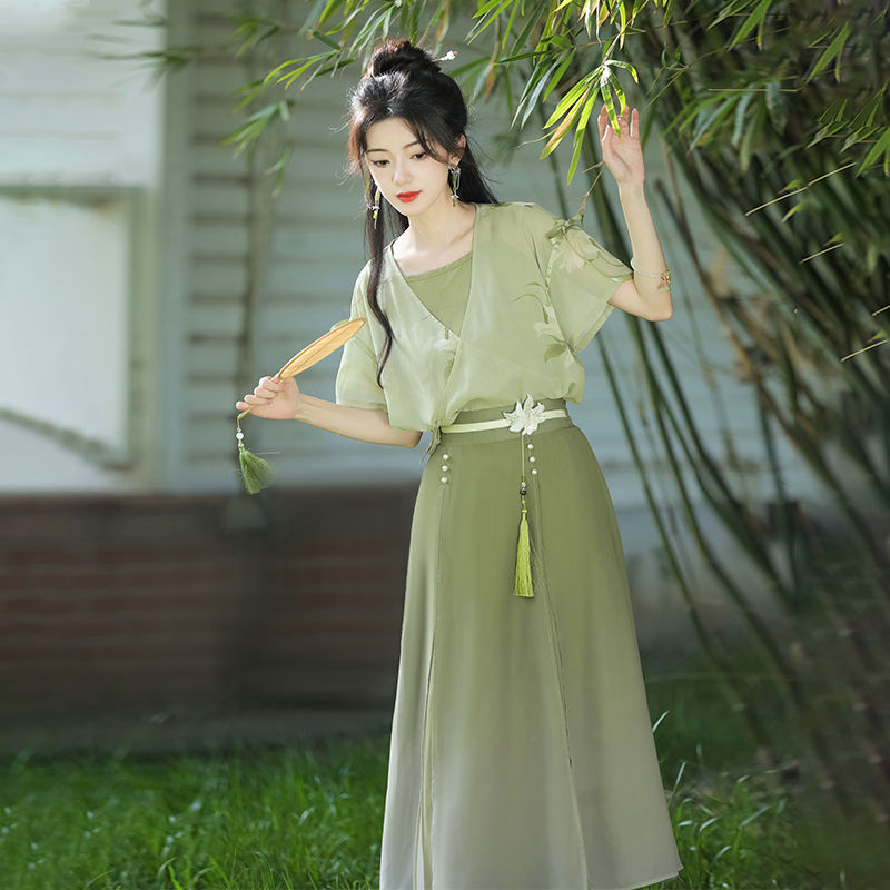 汉如初青昙汉服女中国风改良日常汉元素外搭连衣裙新中式套装夏