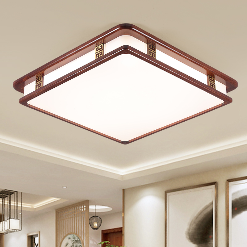 新中式客厅灯吸顶灯仿古金丝檀实木长方形现代简约卧室灯具中国风