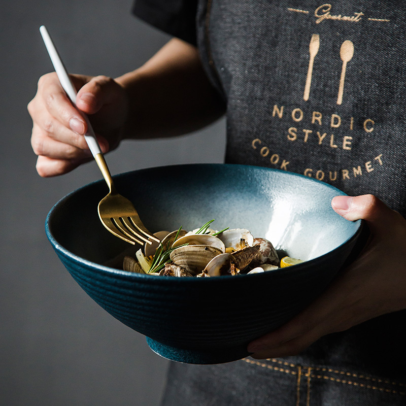 日式拉面碗陶瓷单个吃面条碗家用沙拉碗斗笠碗创意特色餐厅餐具