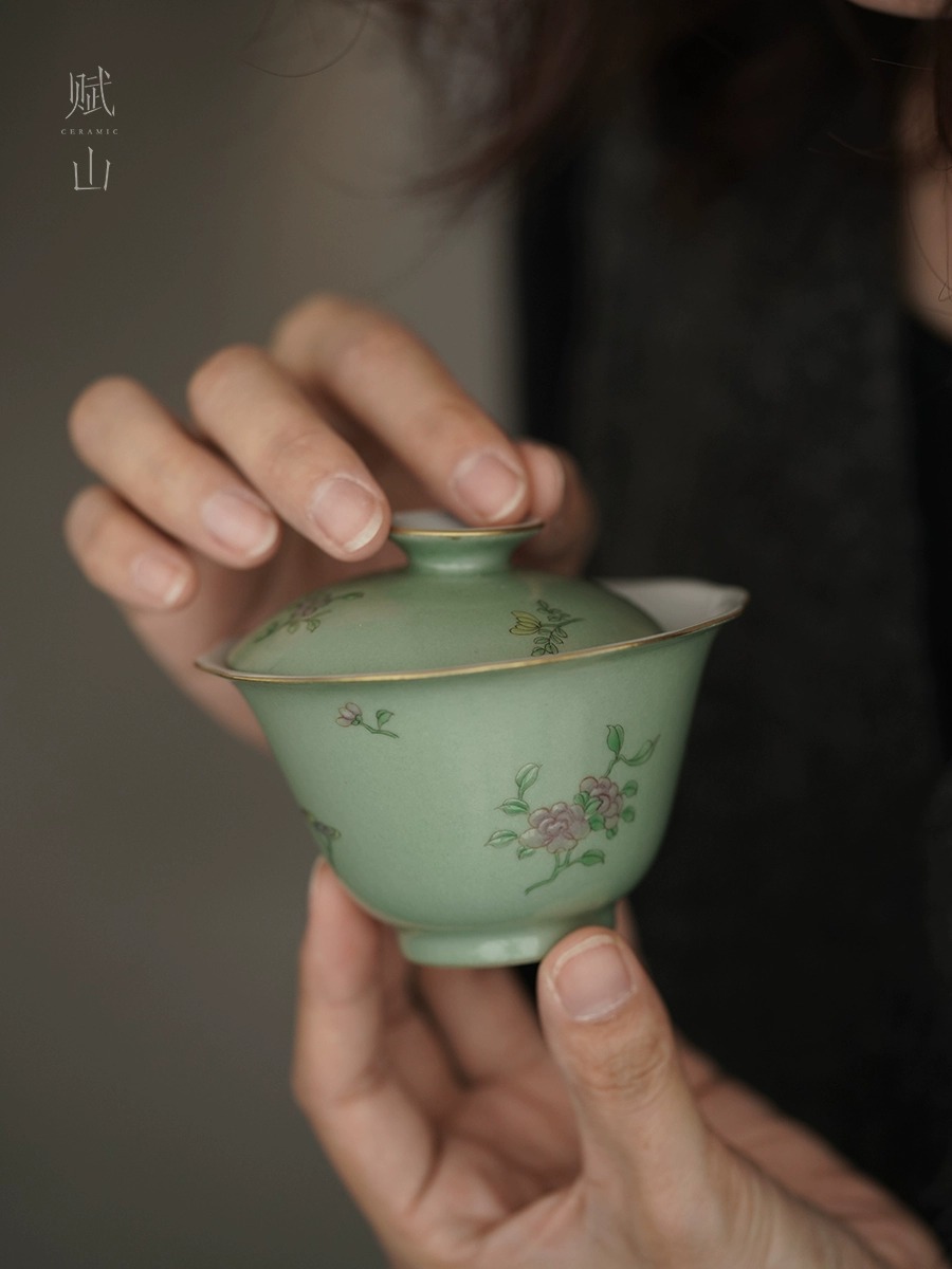 东游记仿古高温陶瓷盖碗纯手绘葵口两才杯景德镇手工泡茶碗不烫手