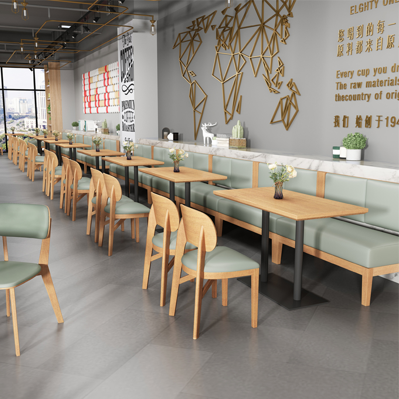 日料特色主题餐厅咖啡西餐厅沙发书店奶茶店定制实木卡座桌椅组合