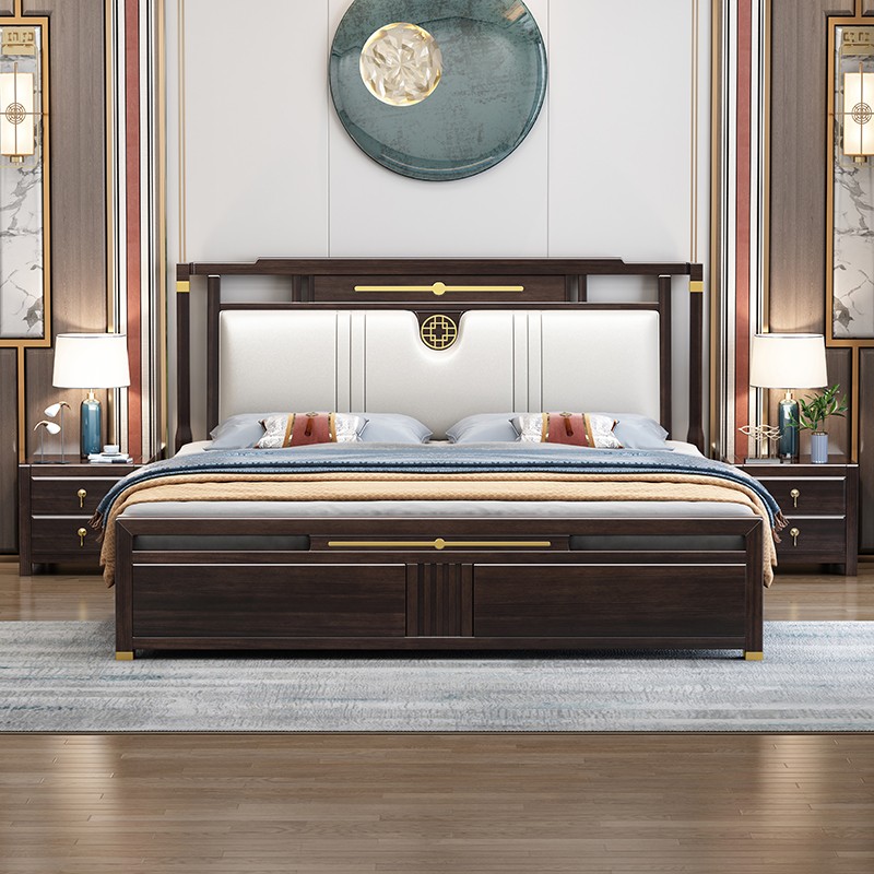 新中式实木双人床1.8米主卧现代简约轻奢床中国风软包储物大婚床
