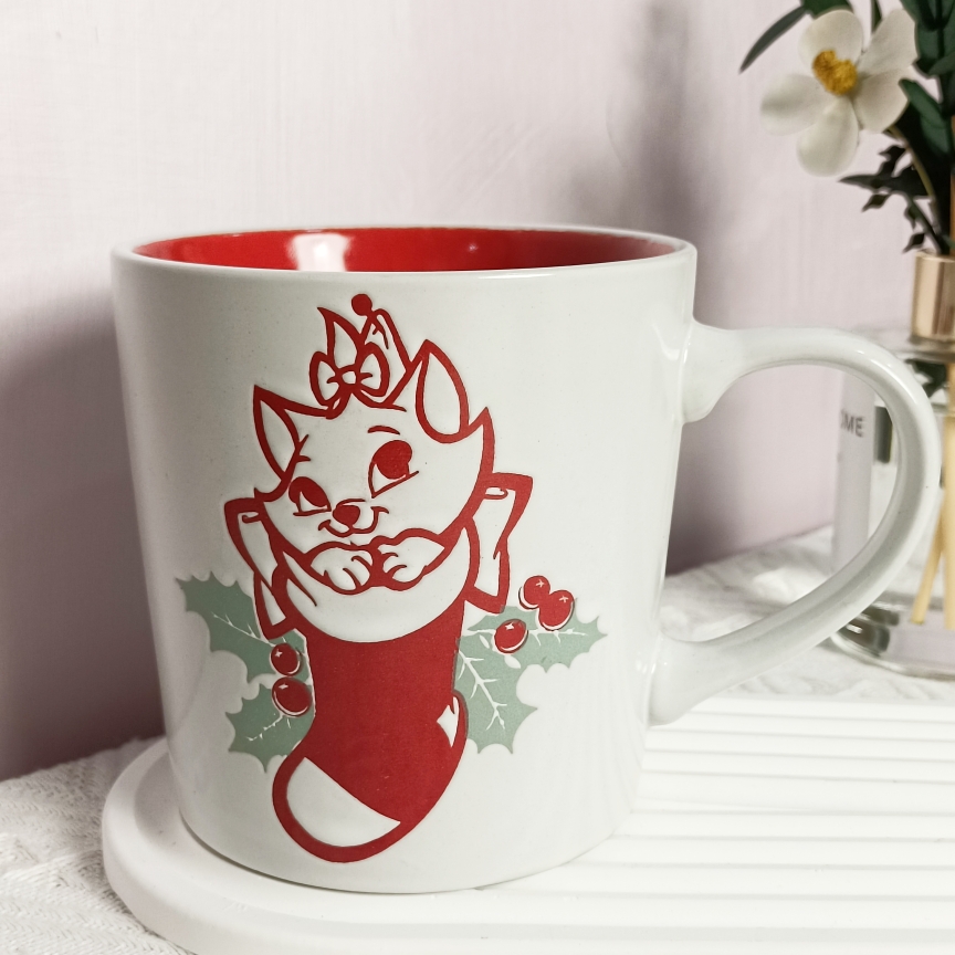 手绘陶瓷杯圣诞玛丽猫卡通动漫可爱茶杯马克杯喝水杯子陶瓷杯微瑕