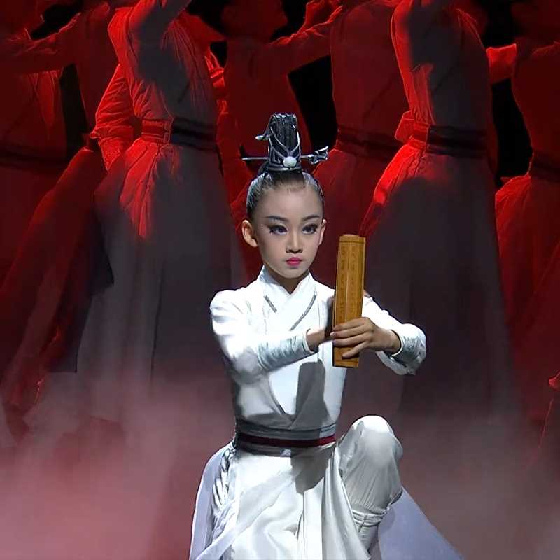 高档壮志儿童少年行国学服中国说少年志水墨朗诵表演服汉服古典舞
