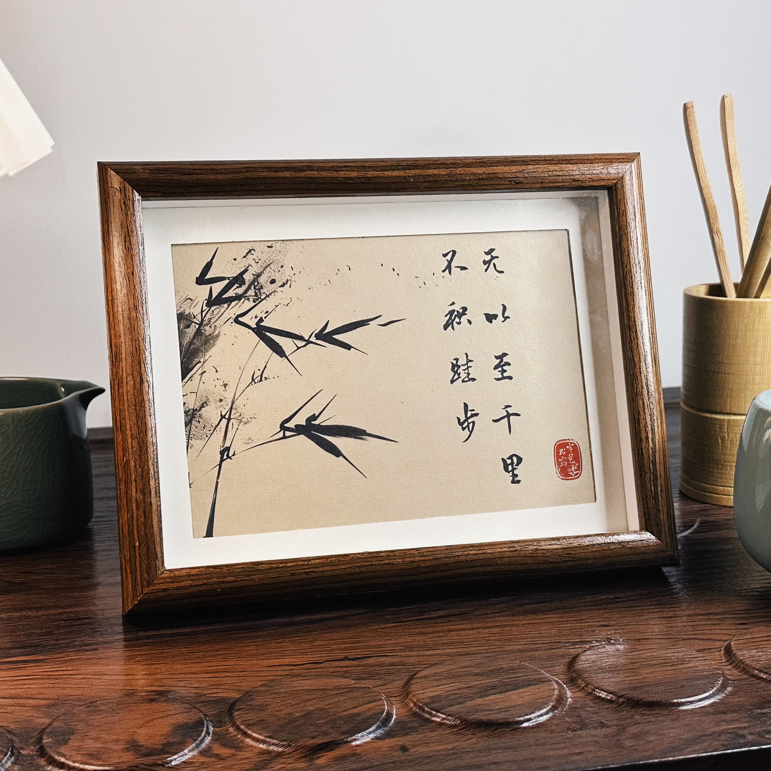 新中式8寸木质桌面摆台相框水墨画框字画装饰艺术摆件茶台饰品框