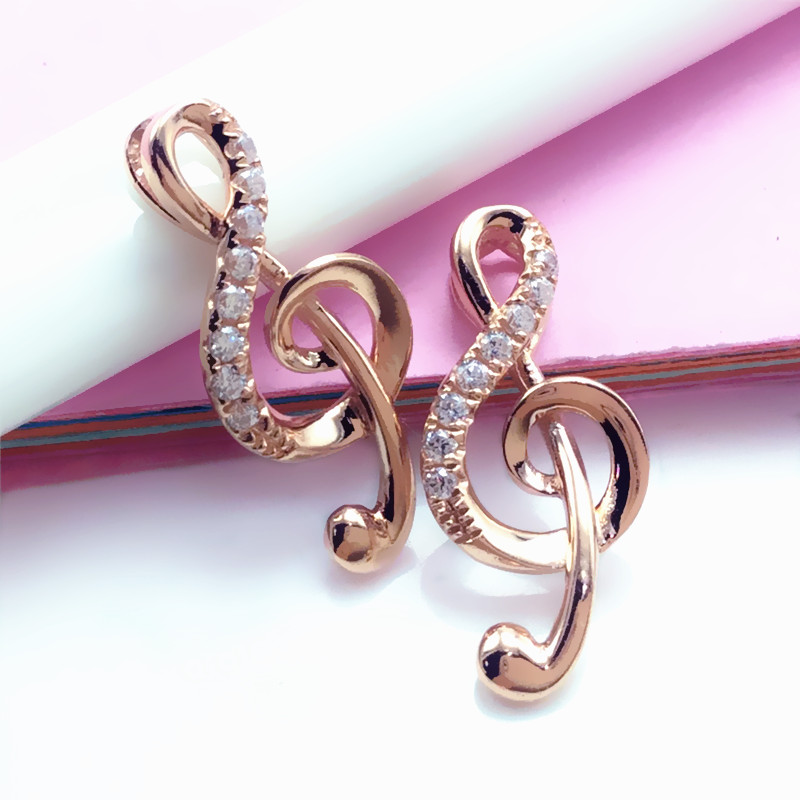 太太珠宝18K金紫金锆石音符项链吊坠女气质时尚艺术小众14K玫瑰金