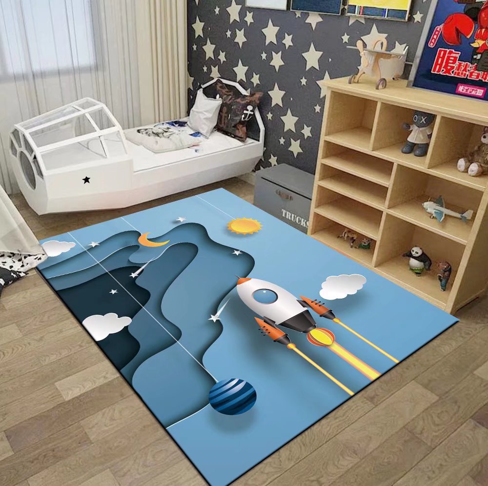 儿童房间地毯男孩卧室床边毯阅读区图书角游戏学习书桌椅子地垫