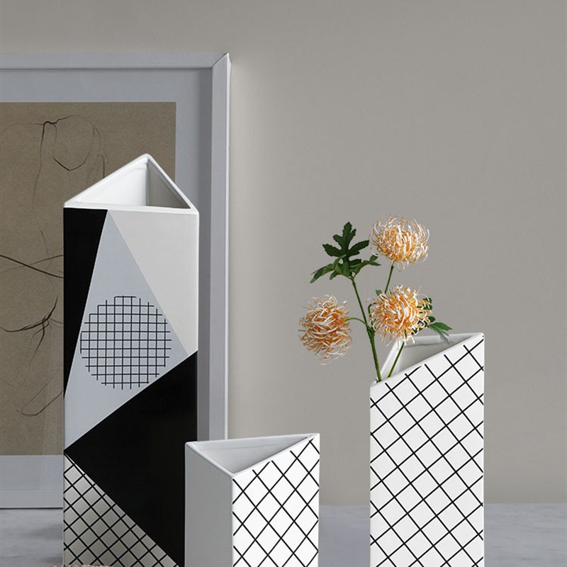 新品北欧几何陶瓷艺术花瓶现代简约客厅电视柜风R创意装饰插花摆