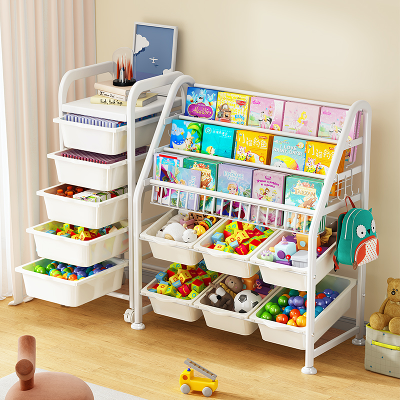 儿童书架置物架家用落地多层简易铁艺绘本架客厅移动玩具图书收纳