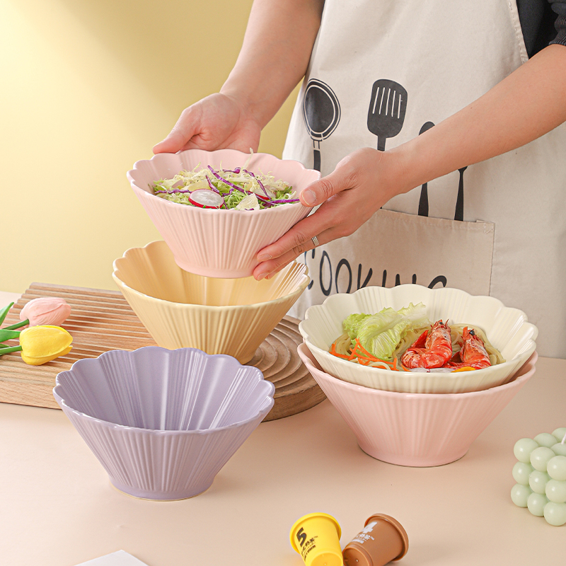 奶油风高颜值陶瓷斗笠碗轻奢拉面碗家用创意水果沙拉碗大容量汤碗