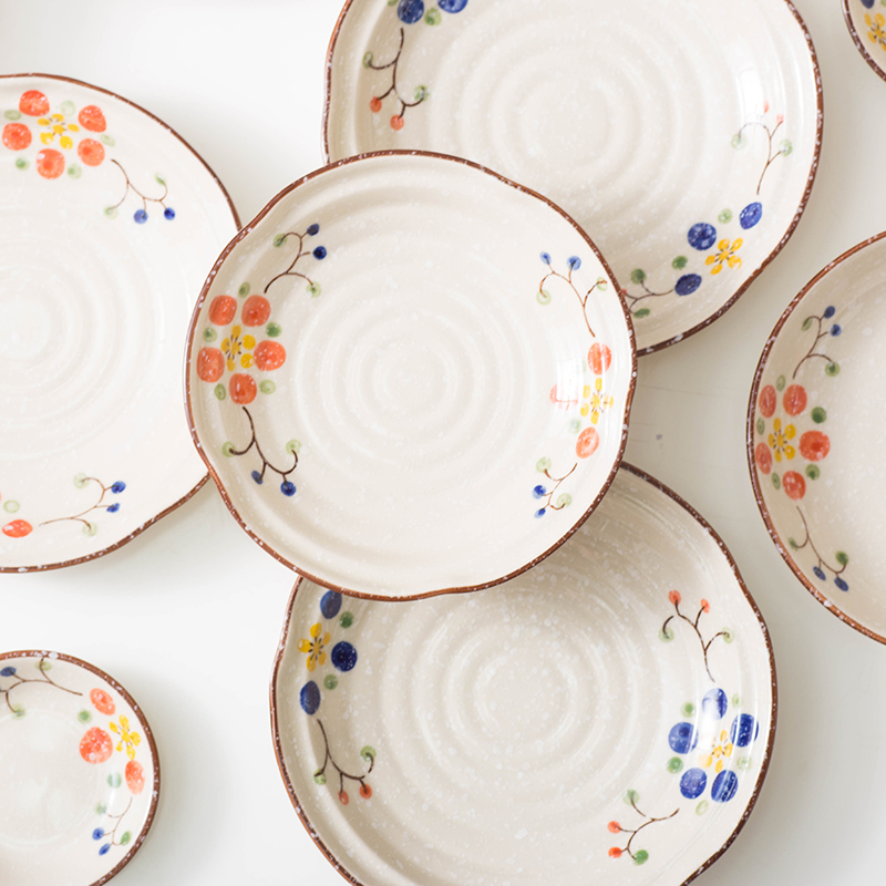日式手绘釉下彩陶瓷餐具家用米饭碗盘子碟子菜盘创意鱼盘汤碗汤盘