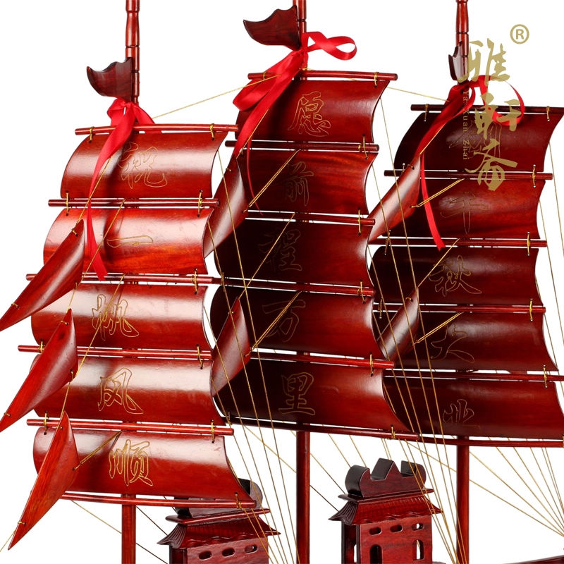 红木船工艺品 一米龙船实木质帆船模型大号客厅玄关摆件一帆风顺