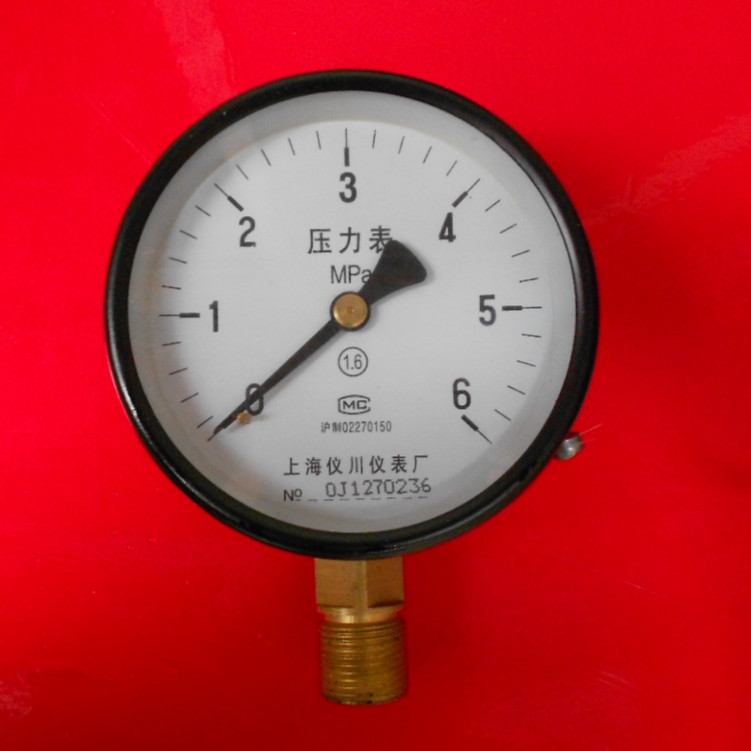 上海仪表压力表 Y-100  0-6MPA 螺纹M20*1.5 表径100mm 精度1.6级